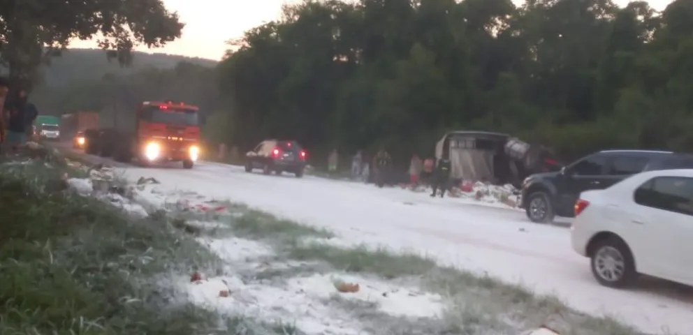 Un herido tras despiste de un camión que transportaba harina sobre ruta 12