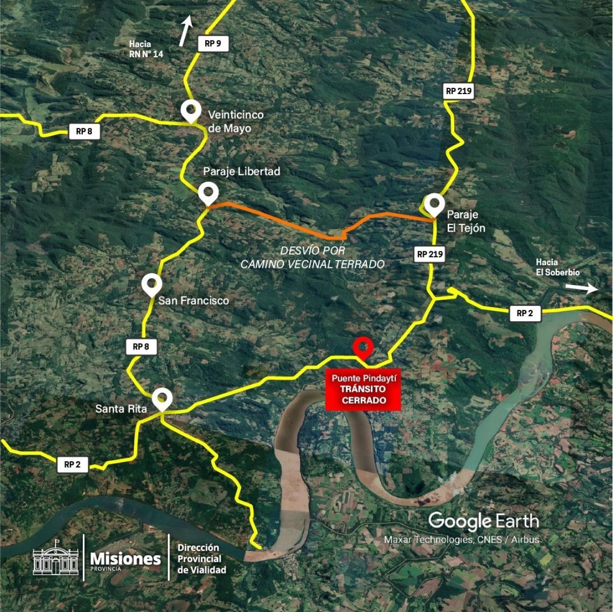 Se determinó el corte total del paso sobre el puente provisorio del Arroyo Pindaytí tras la suba del cauce Se determinó el corte total del paso sobre el puente provisorio del Arroyo Pindaytí tras la suba del cauce